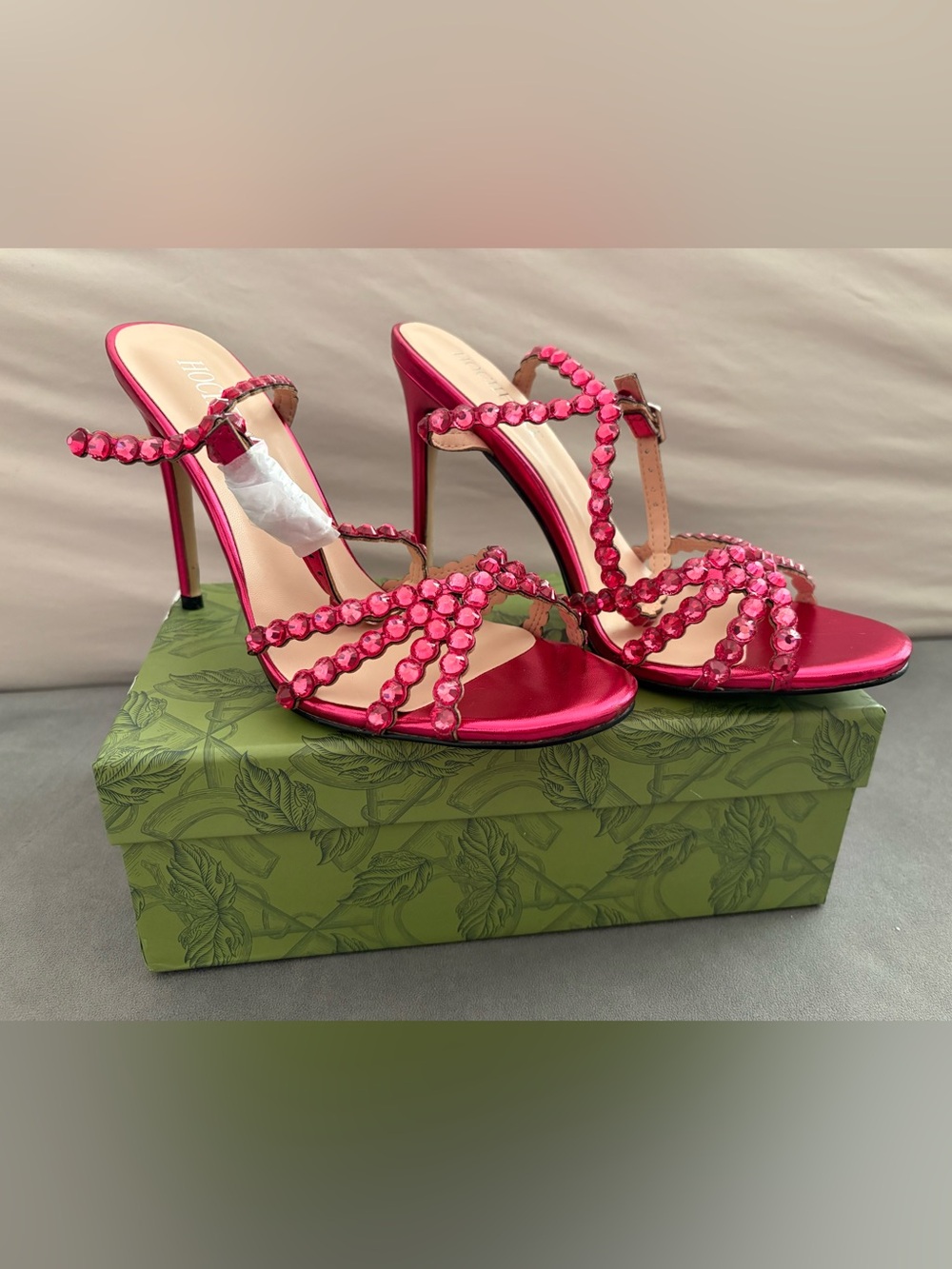 Hochfart Women’s Pink Rhinestone Strap Stiletto High Heel Sandals - US Size 6.5 - Picture 4 of 12